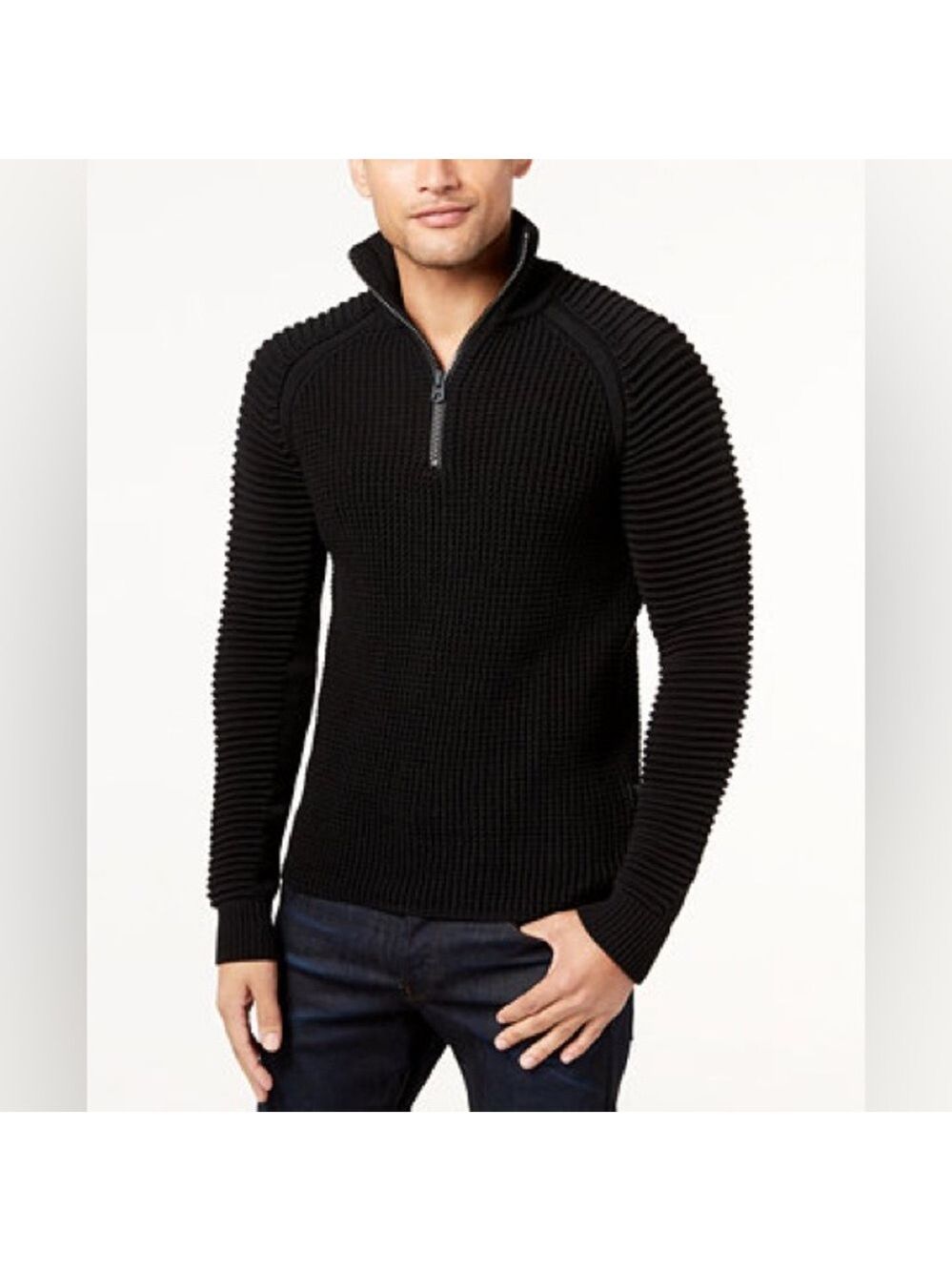 G-Star Raw Suzaki 1/2 Zip Knitted Sweater Men Size Large Black